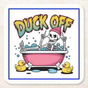 Duck Off Funny Skeleton Design-61161 Square Paper Coaster