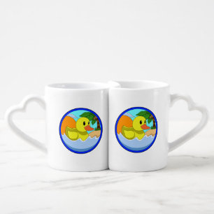 Duck on Beach with Palm trees.PNG Coffee Mug Set