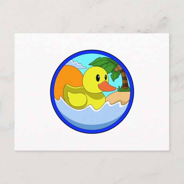 Duck on Beach with Palm trees.PNG Postcard (Front)