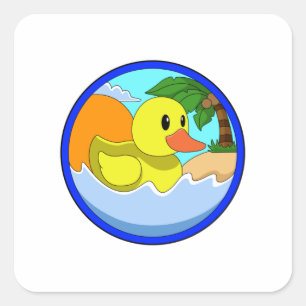 Duck on Beach with Palm trees.PNG Square Sticker