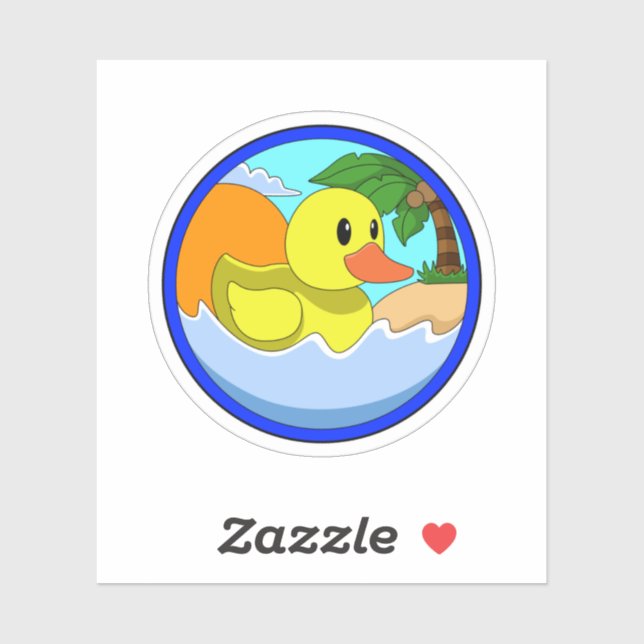 Duck on Beach with Palm trees.PNG Sticker (Sheet)