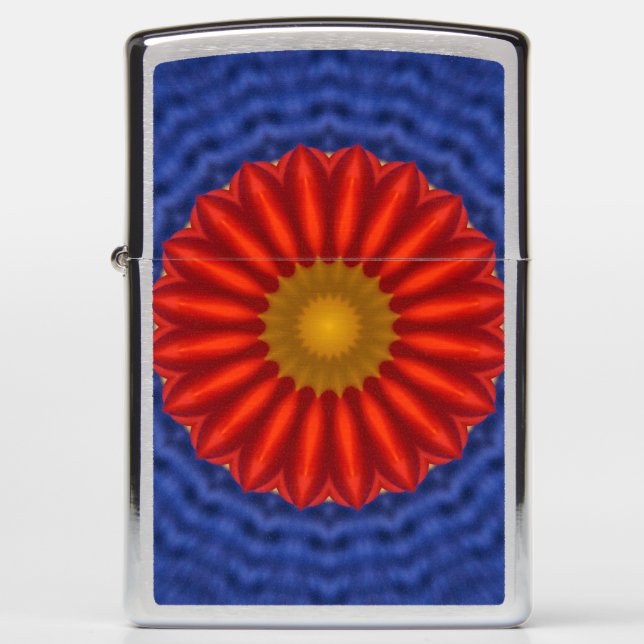 Duck on blue with red kaleidoscope zippo lighter (Front)