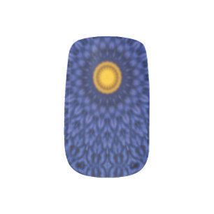Duck on blue with yellow kaleidoscope minx nail art