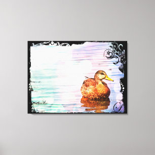 Duck On Pastel Waters Postcard Art Wrapped Canvas Print