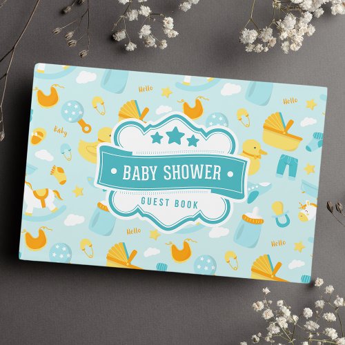 Duck Pacifier Cute Blue Boy Pattern Baby Shower Guest Book