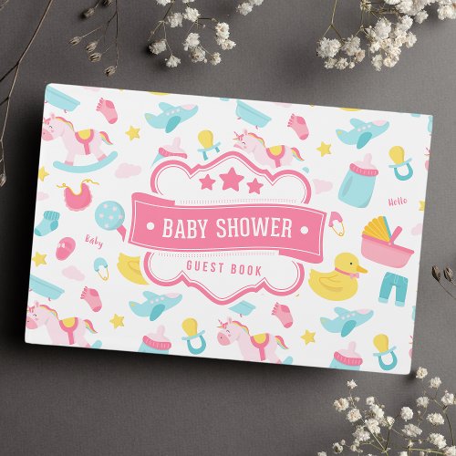 Duck Pacifier Cute Pink Girl Pattern Baby Shower Guest Book