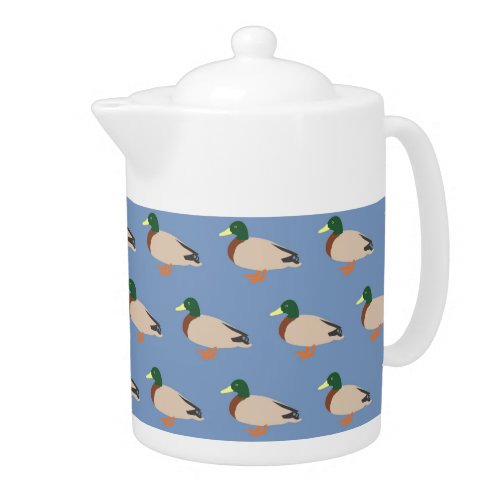 Duck Pattern on Blue Teapot