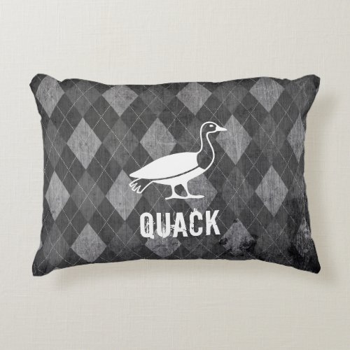 Duck Pictogram on Black Argyle Grunge Accent Pillow