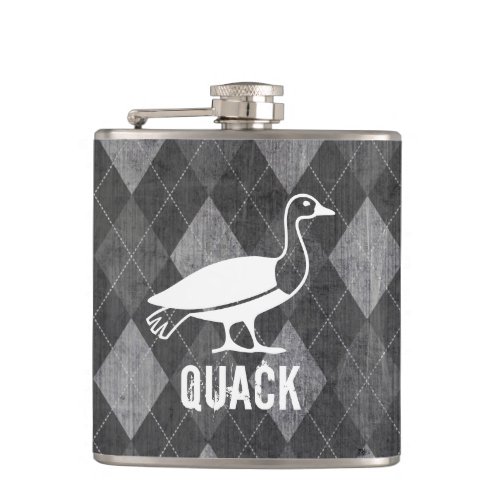 Duck Pictogram on Black Argyle Grunge Flask