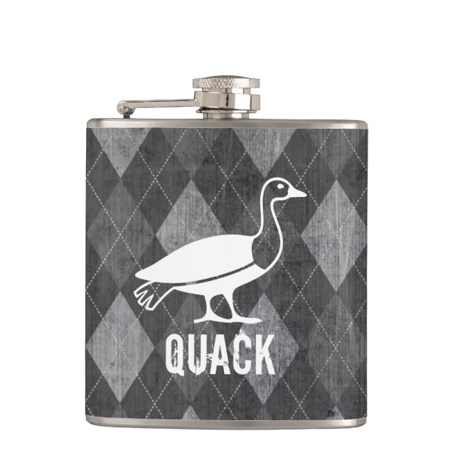 Duck Pictogram on Black Argyle Grunge Flask (Front)