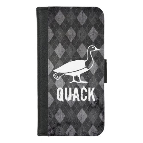 Duck Pictogram on Black Argyle Grunge iPhone 87 Wallet Case