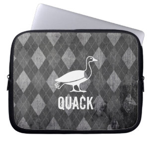 Duck Pictogram on Black Argyle Grunge Laptop Sleeve