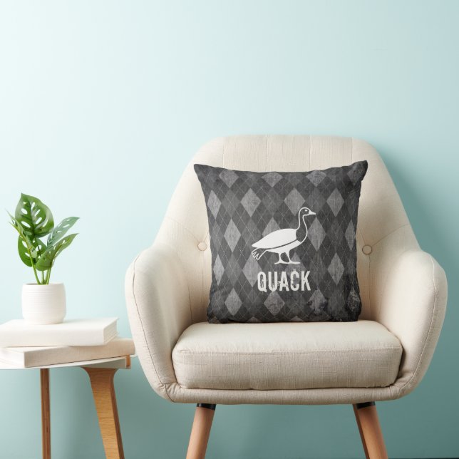 Duck Pictogram on Black Argyle Grunge Throw Pillow (Chair)