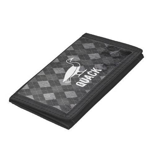 Duck Pictogram on Black Argyle Grunge Tri_fold Wallet