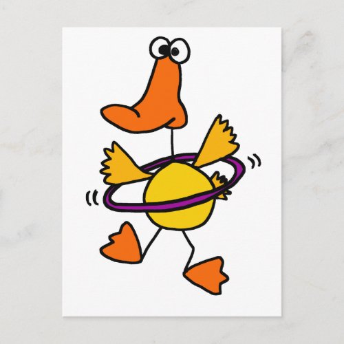 Duck Playing with Purple Hula Hoop Cartoon Postcard