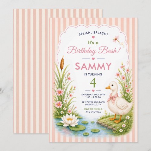 Duck Pond Floral Birthday Bash Invitation