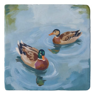Duck Pond Watercolor Painting Trivet