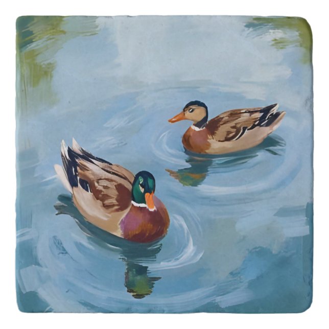 Duck Pond Watercolor Painting Trivet (Front)