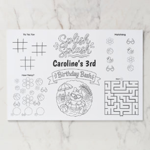 Duck Pool Party Activity Placemat   Coloring Page