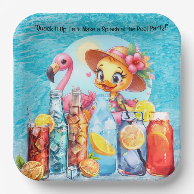  Duck Pool Party with Drinks! Paper Plates (Front)