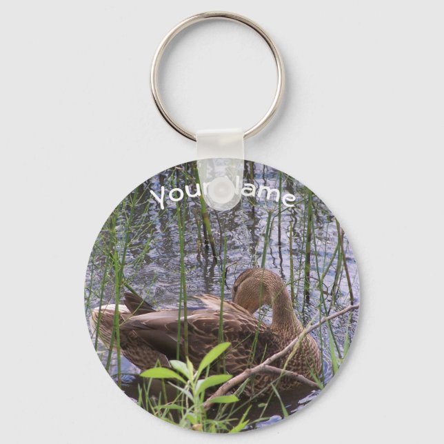 Duck Preening in the Reeds Keychain (Front)