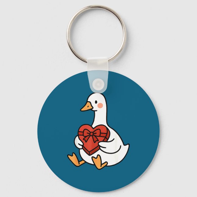Duck Preppy Silly Just Goose Valentine Love Meme Keychain (Front)