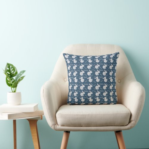 Duck Rabbit Illusion Blue and White Cute Pattern Throw Pillow