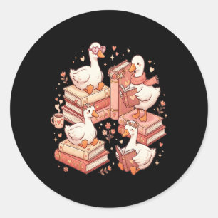 Duck Reading Books Librarian Valentine Teacher Val Classic Round Sticker