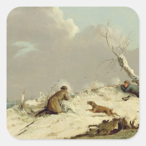 Duck Shooting in Winter oil on canvas Square Sticker