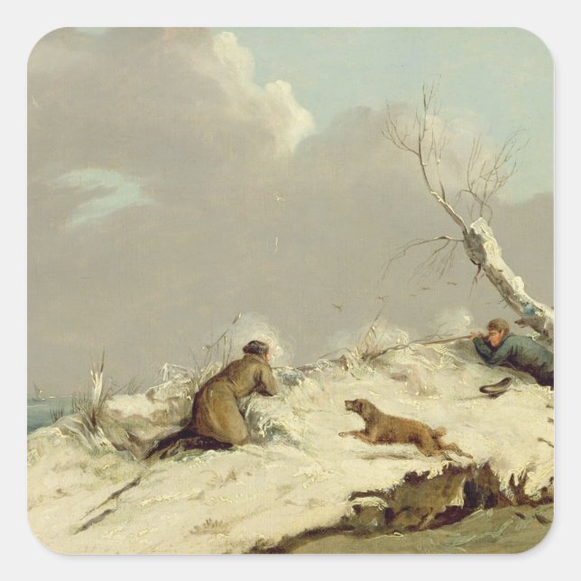 Duck Shooting in Winter (oil on canvas) Square Sticker (Front)