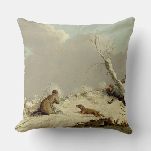 Duck Shooting in Winter oil on canvas Throw Pillow