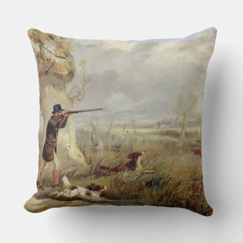 Duck Shooting oil on canvas Throw Pillow