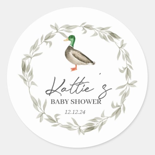 Duck sticker mallard sicker duck baby shower squ classic round sticker