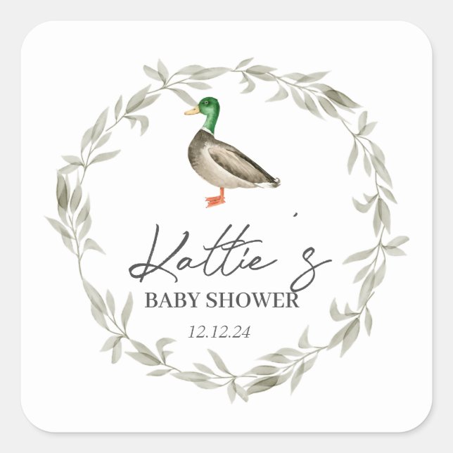 Duck sticker, mallard sicker, duck baby shower squ square sticker (Front)