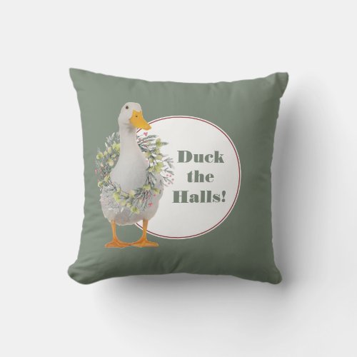 Duck the Halls Duck  Wreath Christmas Throw Pillow