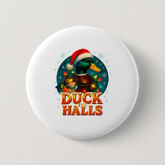 Duck The Halls Funny Christmas Lights Hunting Seas Button (Front)