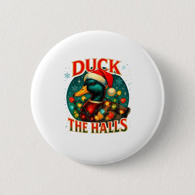 Duck The Halls Funny Christmas Lights Hunting Seas Button (Front)