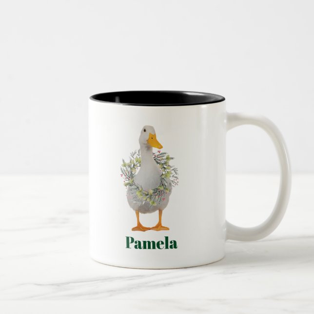Duck the Halls White Christmas Duck Two-Tone Coffee Mug (Right)