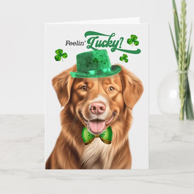 Duck Toller Dog Feelin' Lucky St Patrick's Day Holiday Card (Front)