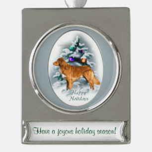 Duck Toller Personalized Christmas Silver Plated Banner Ornament