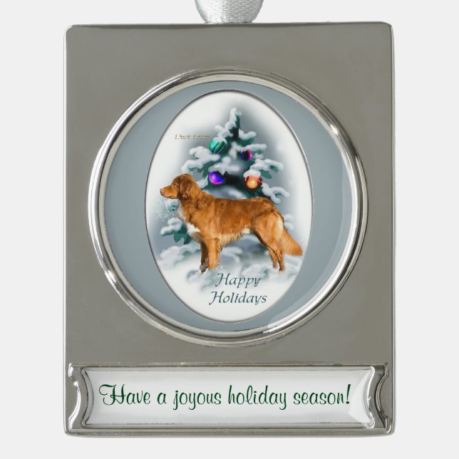 Duck Toller Personalized Christmas Silver Plated Banner Ornament (Front)
