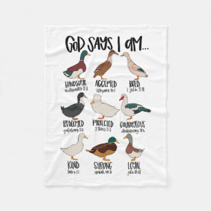 Duck Types Christian God Says I Am Bible Verse Rel Fleece Blanket