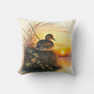 Duck Watching The Sunset Throw Pillow