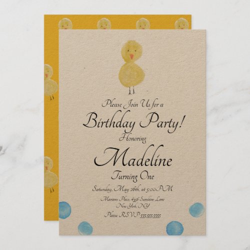 Duck Watercolor Paint First Birthday Party Rustic Invitation