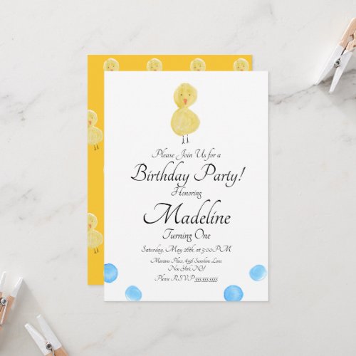 Duck Watercolor Painted First Birthday Party   Invitation