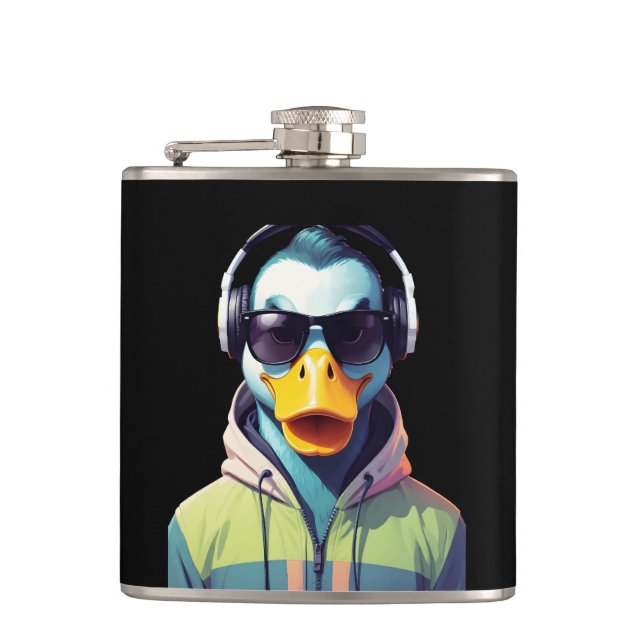 Duck Wearing Hoodie Funny Cool Animal Character  Flask (Front)