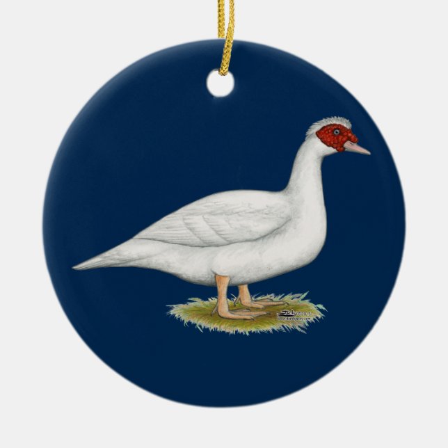 Duck White Muscovy Ceramic Ornament (Front)