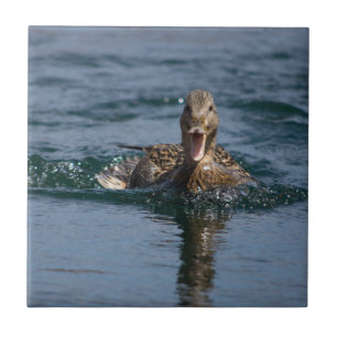 Duck with beak open ceramic tile