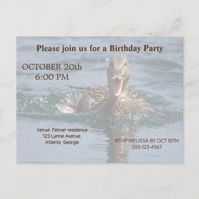 Duck with beak open              invitation postcard (Front)