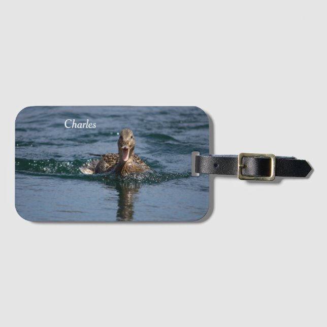 Duck with beak open luggage tag (Front Horizontal)